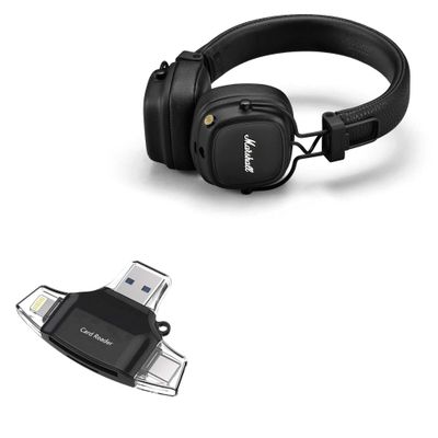 BoxWave Smart Gadget Compatible with Marshall Major IV - AllReader SD Card Reader, microSD Card Reader SD Compact USB - Jet Black
