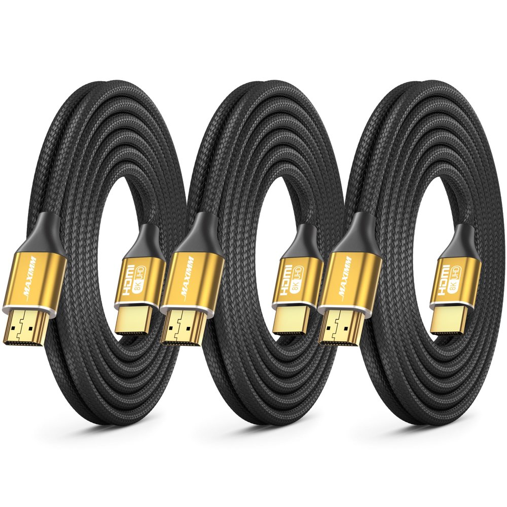 Maximm HDMI 2.1 Cable 10 Feet, Gold, 3 Pack, 8K 60Hz 4K 120Hz Ultra High Speed, 48Gbps, eARC, Dolby Vision