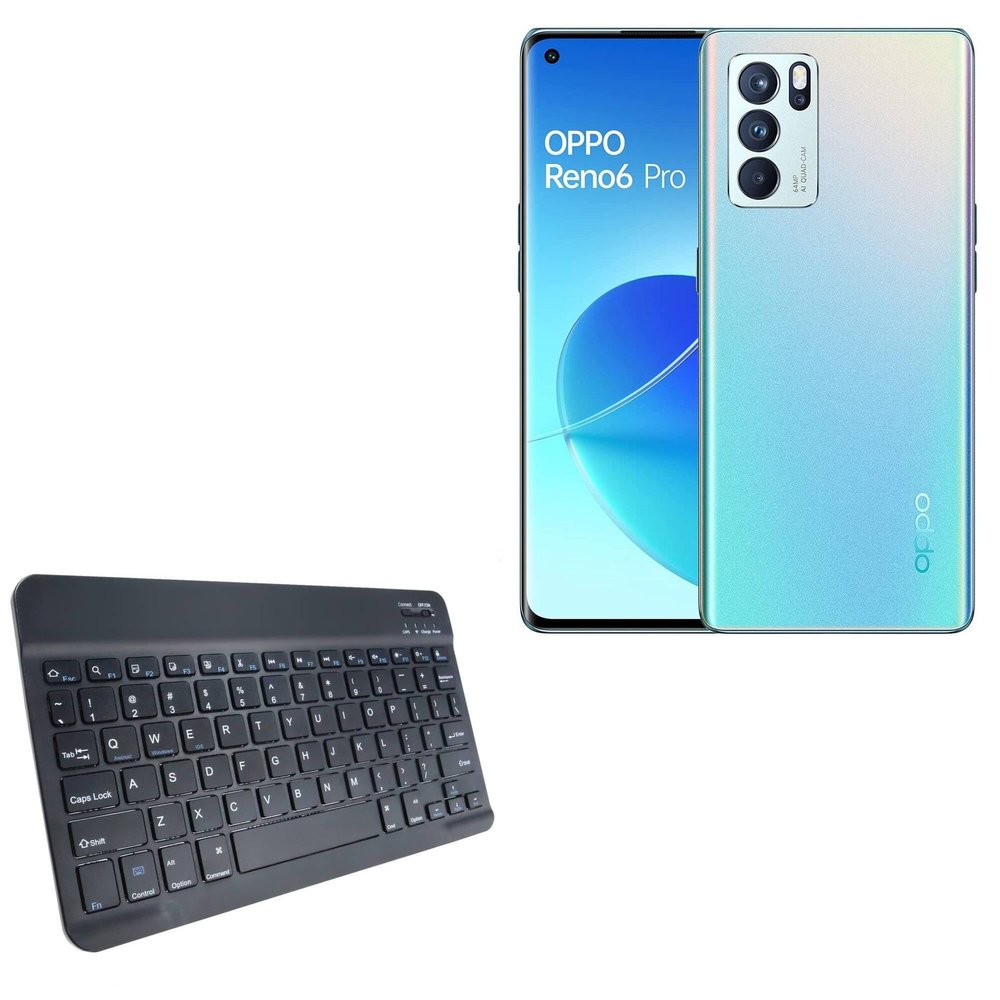 BoxWave Keyboard Compatible with Oppo Reno 6 Pro - SlimKeys Bluetooth Keyboard, Portable Thin with Chiclet-Style Keys - Jet Black