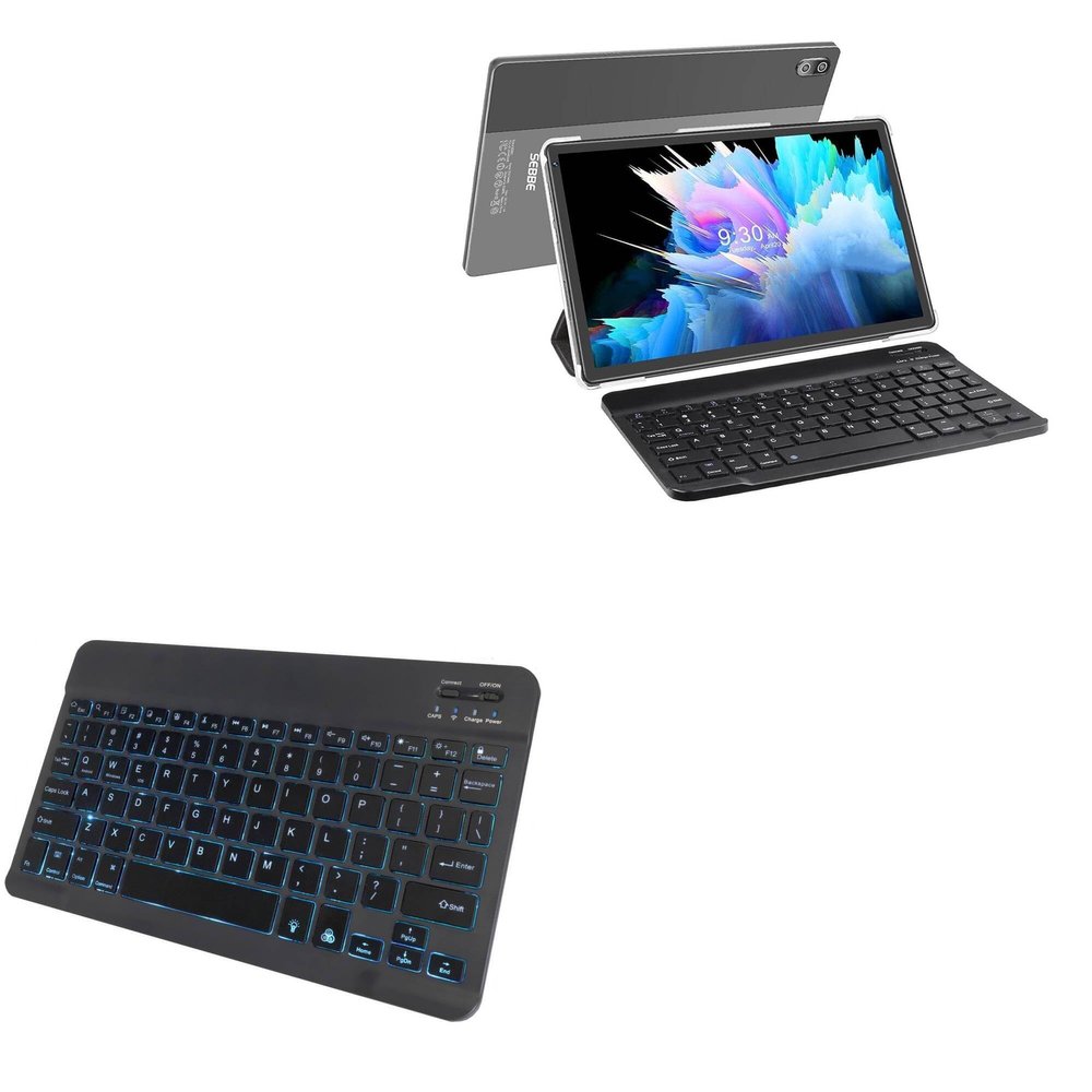 BoxWave Keyboard Compatible with SEBBE Android 11 Tablet S23 (10.36 in) - SlimKeys Bluetooth Keyboard - with Backlight, Portable Slim LED 7 Colors - Jet Black