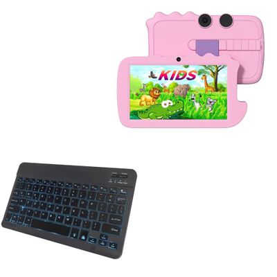 BoxWave Keyboard Compatible with ATOZEE Toddler Tablet AT70K (7 in) - SlimKeys Bluetooth Keyboard - with Backlight, Portable Slim LED 7 Colors - Jet Black