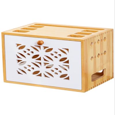 Fodalob Dust-Proof Box, Wireless Router Storage Box, Household Power Cord Arrangement Box, Desktop Storage Rack, Soild Wood, 2 Tiers