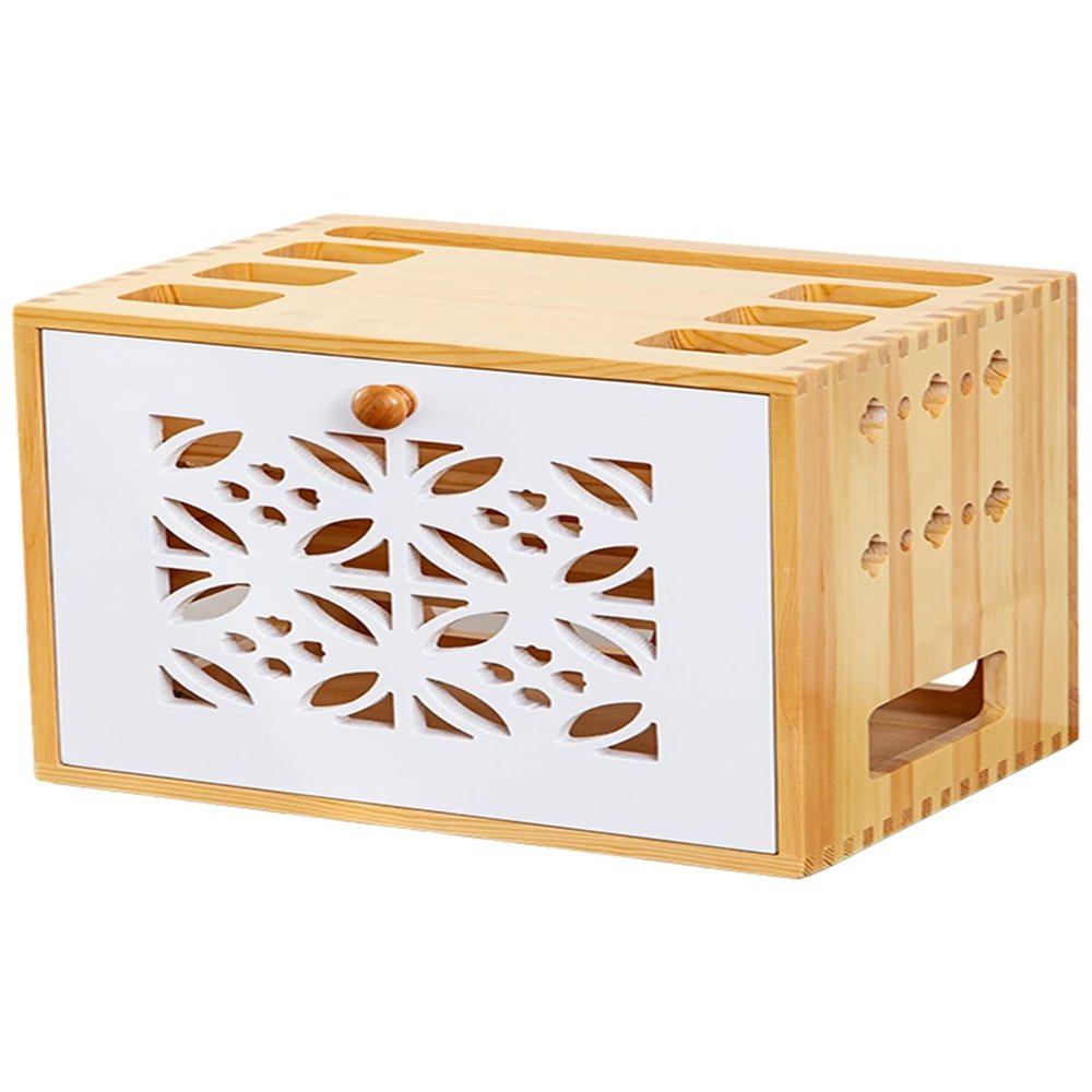 Fodalob Dust-Proof Box, Wireless Router Storage Box, Household Power Cord Arrangement Box, Desktop Storage Rack, Soild Wood, 2 Tiers