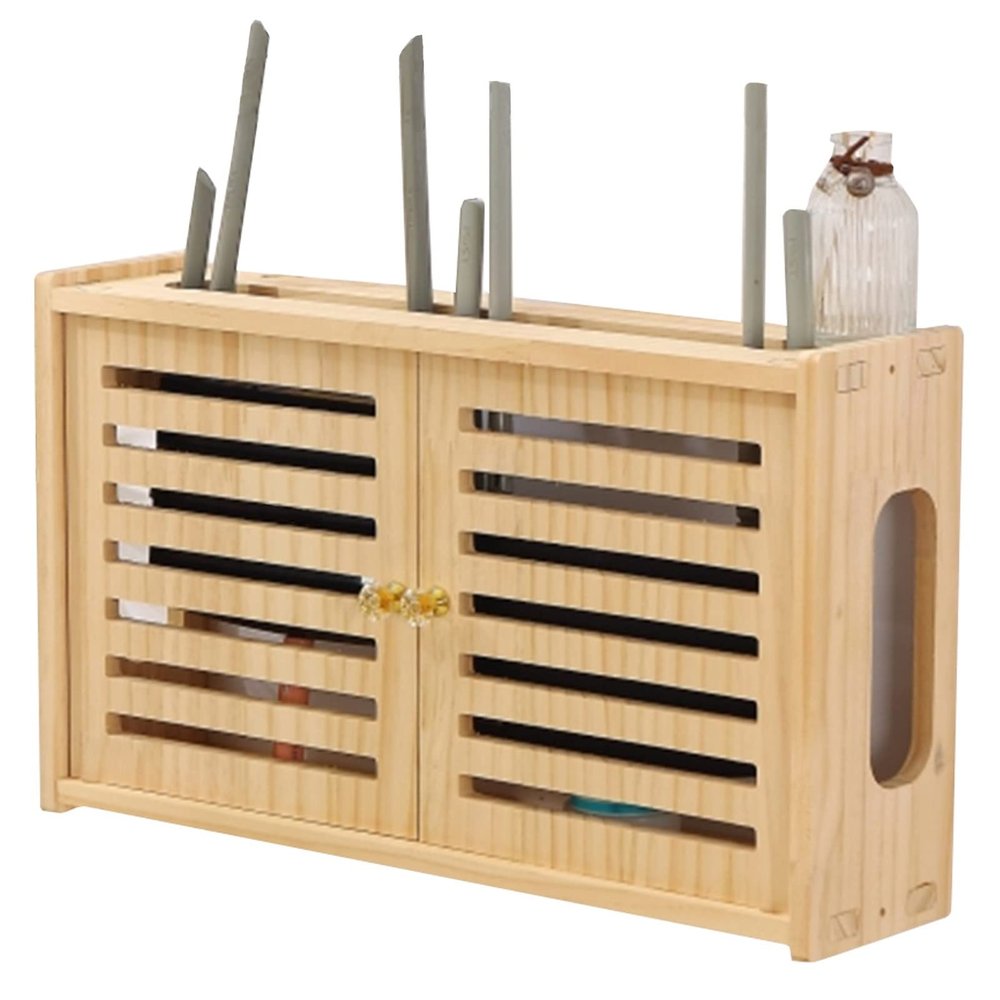 Fodalob Wood Router Storage Box with Door, Wall Mount WiFi Router Stand Floating Shelves Home and Office WiFi Router Cable Management Container Box (Size : 76x12x28cm)