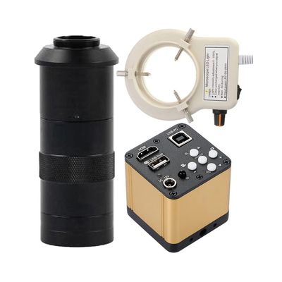 1080P HDMI USB Industrial Microscope Camera with U Disk Video Recorder, 100X C-Mount Lens, and 56-LED Adjustable Ring Light - Ideal for Welding Repair and Inspection