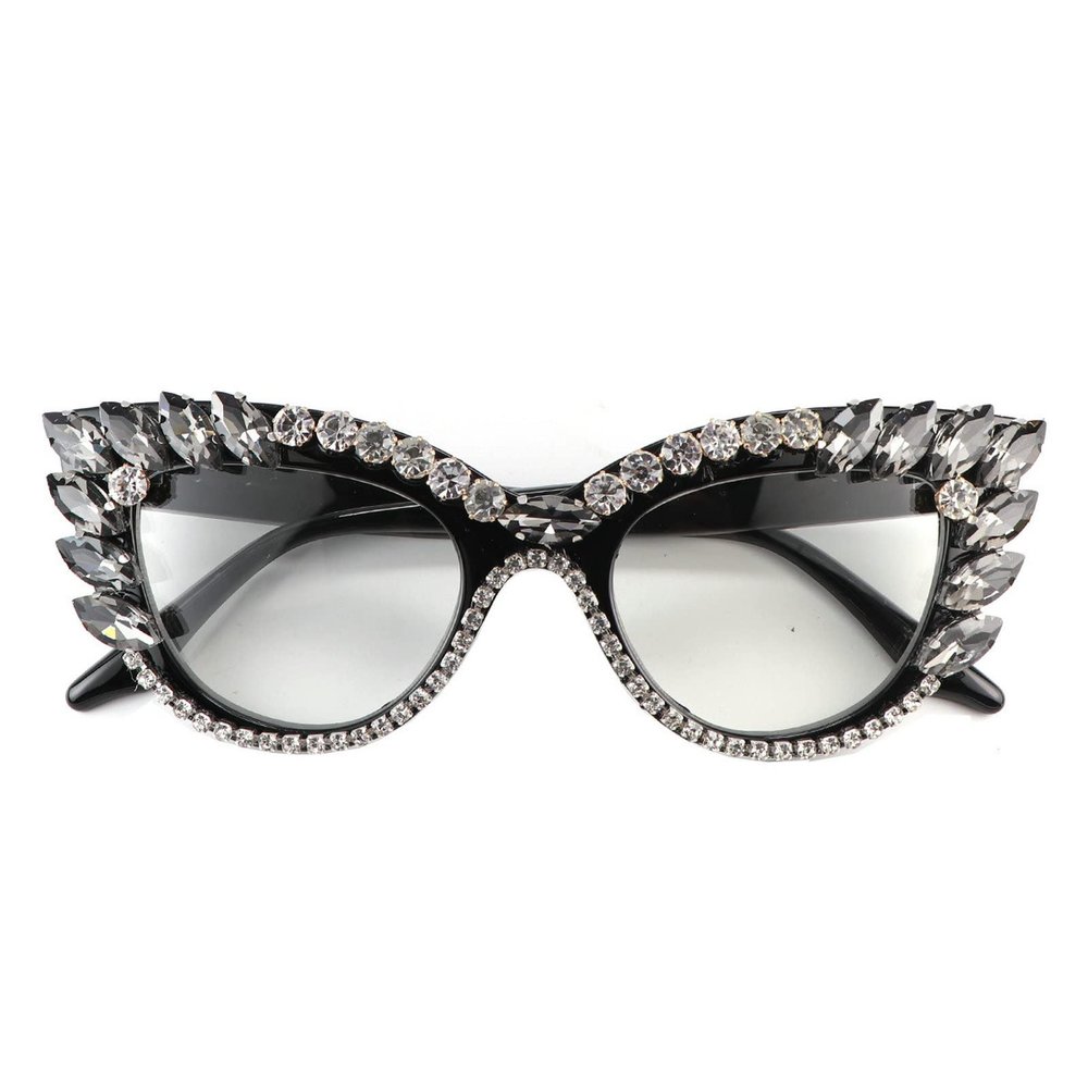 COTIA Reading Glasses for Women Blue Light Blocking Cat eye Computer Rhinestone Fashion Reader Eyeglasses (black, 4, multiplier_x)
