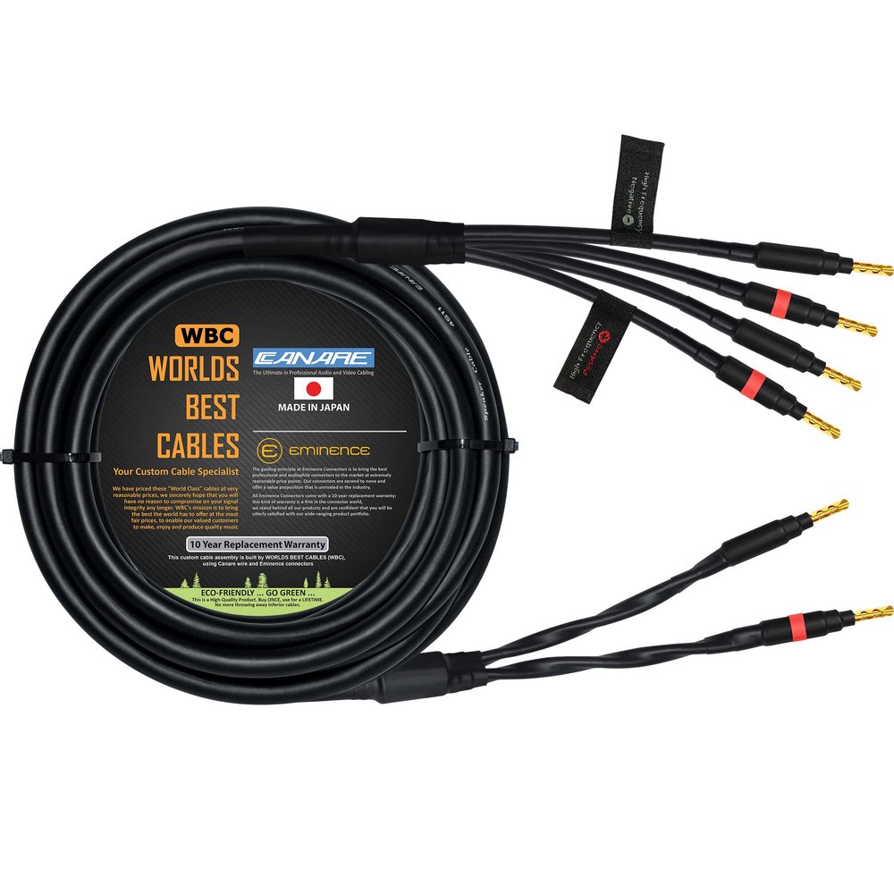 WORLDS BEST CABLES 20 Foot - Canare 4S11 Audiophile Grade - HiFi Star-Quad Bi-Wire Single Speaker Cable for Center Channel with Eminence Gold Banana Connectors