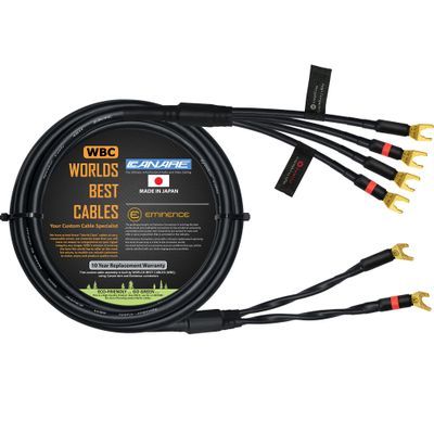 WORLDS BEST CABLES 4 Foot - Canare 4S11 Audiophile Grade - HiFi Star-Quad Bi-Wire Single Speaker Cable for Center Channel with Eminence Gold Spade Connectors
