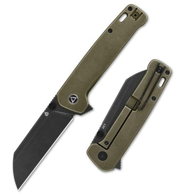 QSP Penguin Plus Folding Pocket Knife, 3.38" CPM20CV Black Stonewash Blade EDC Knife, Bronze Titanium Stonewash Handle, Frame Lock, Ceramic Ball Bearings, Reversible Wire Deep Carry Clip