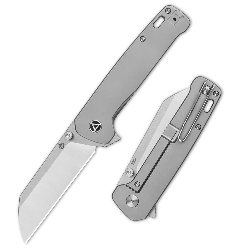 QSP Penguin Plus Folding Pocket Knife, 3.38" CPM20CV Two Tone Satin Blade EDC Knife, Bead Blasted Titanium Handle, Frame Lock, Ceramic Ball Bearings, Reversible Wire Deep Carry Clip