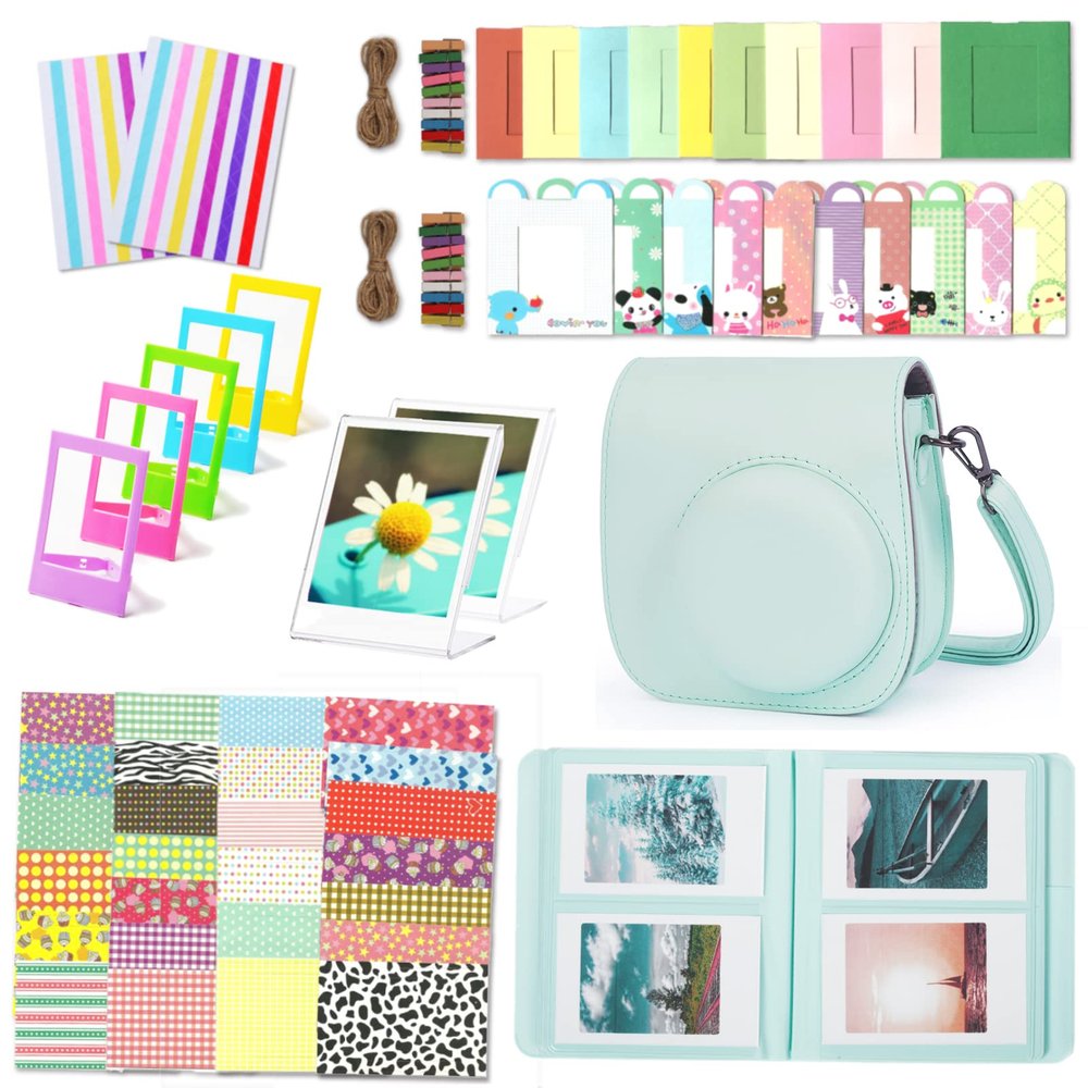 Leebotree Instant Mini 12 Camera Accessories Compatible with Fujifilm Instax Mini 12 Camera Include Case/Album/Wall Hang Frames/Film Frames/Border Stickers/Corner Stickers (Mint Green)