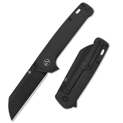 QSP Penguin Plus Folding Pocket Knife, 3.38" CPM20CV Black Blade EDC Knife, Black Titanium Handle, Frame Lock, Ceramic Ball Bearings, Reversible Wire Deep Carry Clip