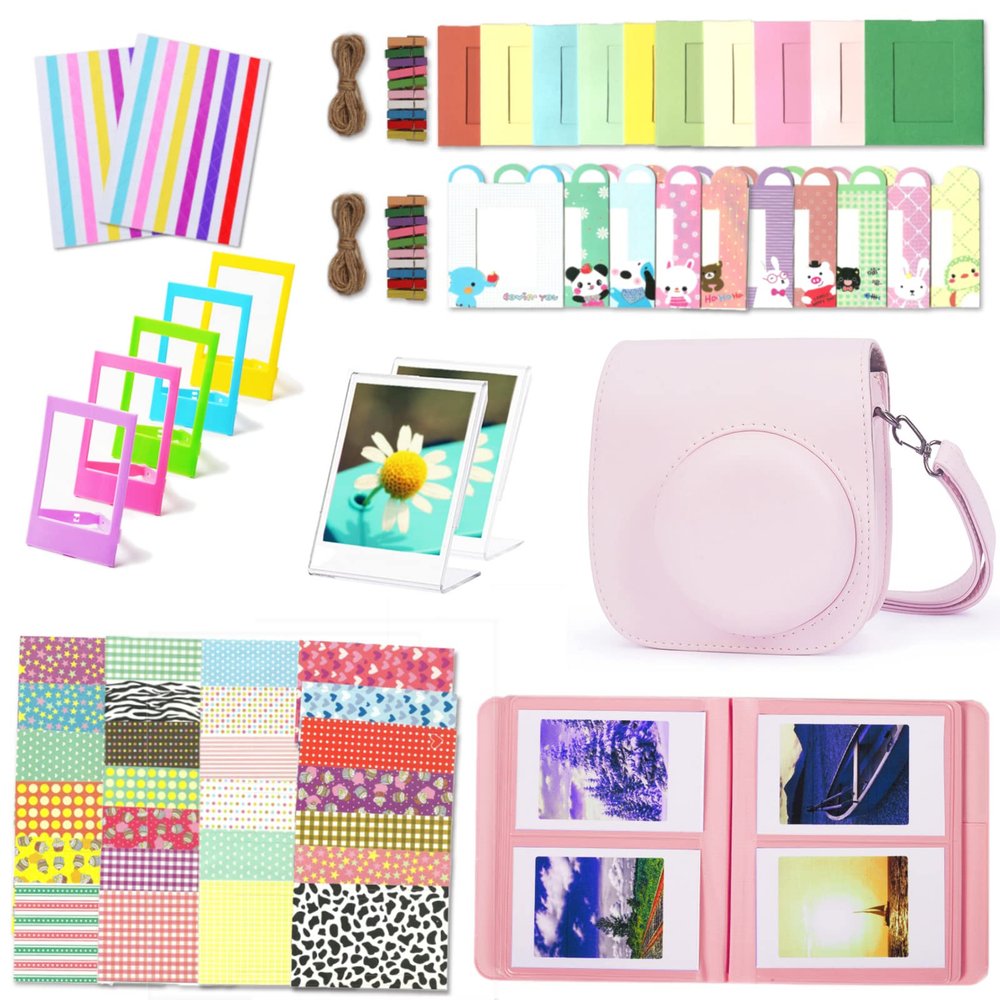Leebotree Instant Mini 12 Camera Accessories Compatible with Fujifilm Instax Mini 12 Camera Include Case/Album/Wall Hang Frames/Film Frames/Border Stickers/Corner Stickers (Blossom Pink)