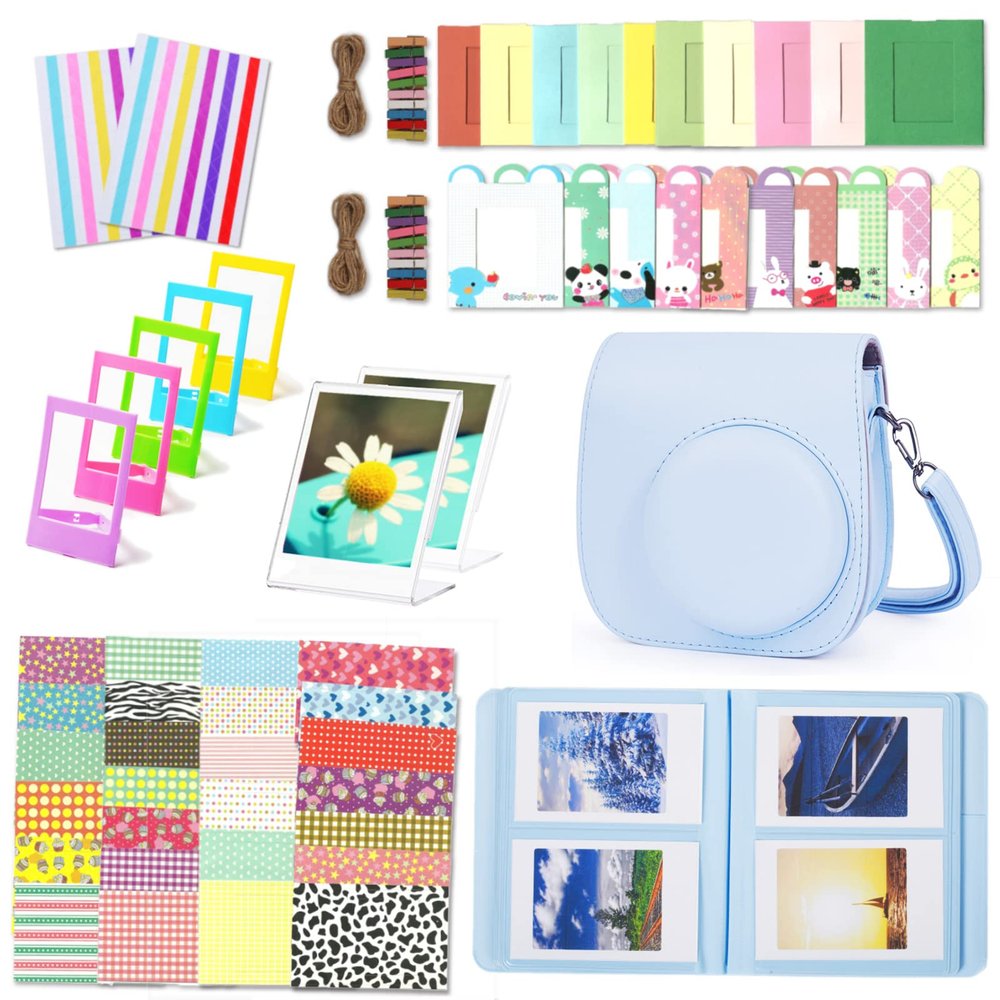 Leebotree Instant Mini 12 Camera Accessories Compatible with Fujifilm Instax Mini 12 Camera Include Case/Album/Wall Hang Frames/Film Frames/Border Stickers/Corner Stickers (Pastel Blue)