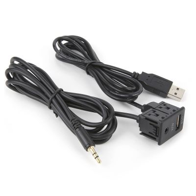 AUX USB Cable, 3.5mm Auto Audio Cable AUX Extension Cable Adapter Flush Mount USB Port Headphone Jack Panel Mounting Replacement for Car Boat
