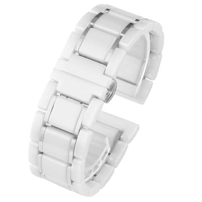 KKFAUS Ceramic stainless steel strap 20mm 22mm 16mm 18mm quick release watchbands (Color : White X silver, Size : 20mm)