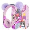 charlxee Kids Pom Headphones with Mic for Travel/Car/Plane,Added 85DB Limit Function&Shareport,Unicorns Gifts for Girls,On/Over Ear HD Stereo Wired Headsets with Nylon Cable-Hot-Purple view 1