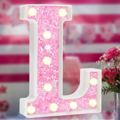 LED Marquee Letter Lights, Pink Glitter Alphabet Sign - Battery Powered Night Light for Girls Bedroom, Birthday Party, Wedding, Home Decorations