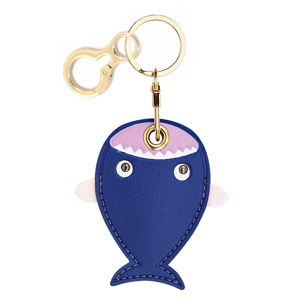 BORKUANA Leather Keychain Holder Case Compatible with Apple AirTag, Cute Protective Air Tag Cover With Keychain Ring, Anti-Scratch Finder GPS Tracker Case for Wallet Keys(Fish)