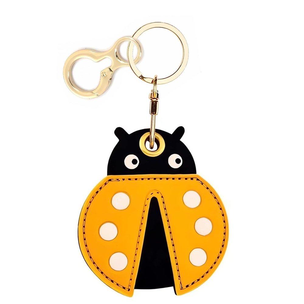 BORKUANA Leather Keychain Holder Case Compatible with Apple AirTag, Cute Protective Air Tag Cover With Keychain Ring, Anti-Scratch Finder GPS Tracker Case for Wallet Keys(Cute Insect)
