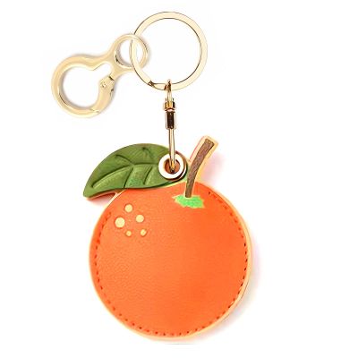 BORKUANA Leather Keychain Holder Case Compatible with Apple AirTag, Cute Protective Air Tag Cover With Keychain Ring, Anti-Scratch Finder GPS Tracker Case for Wallet Keys(Tangerine)