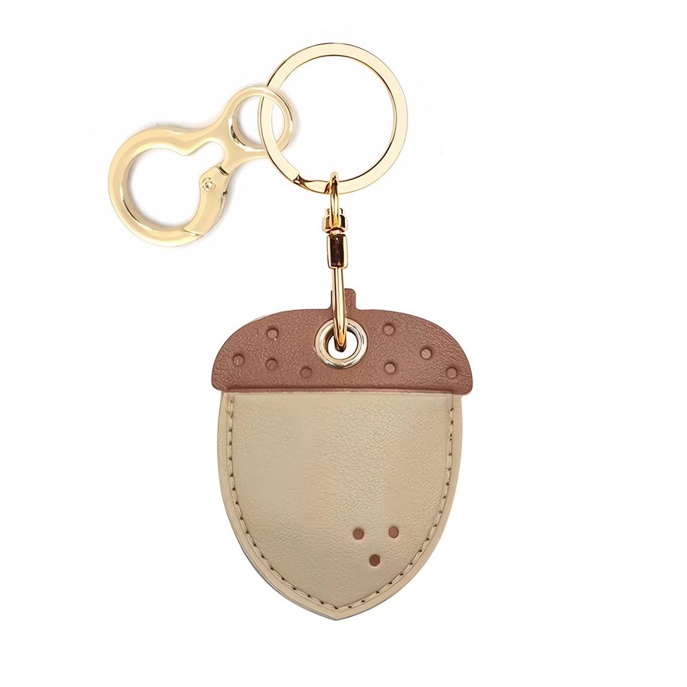BORKUANA Leather Keychain Holder Case Compatible with Apple AirTag, Cute Protective Air Tag Cover With Keychain Ring, Anti-Scratch Finder GPS Tracker Case for Wallet Keys(Filbert)