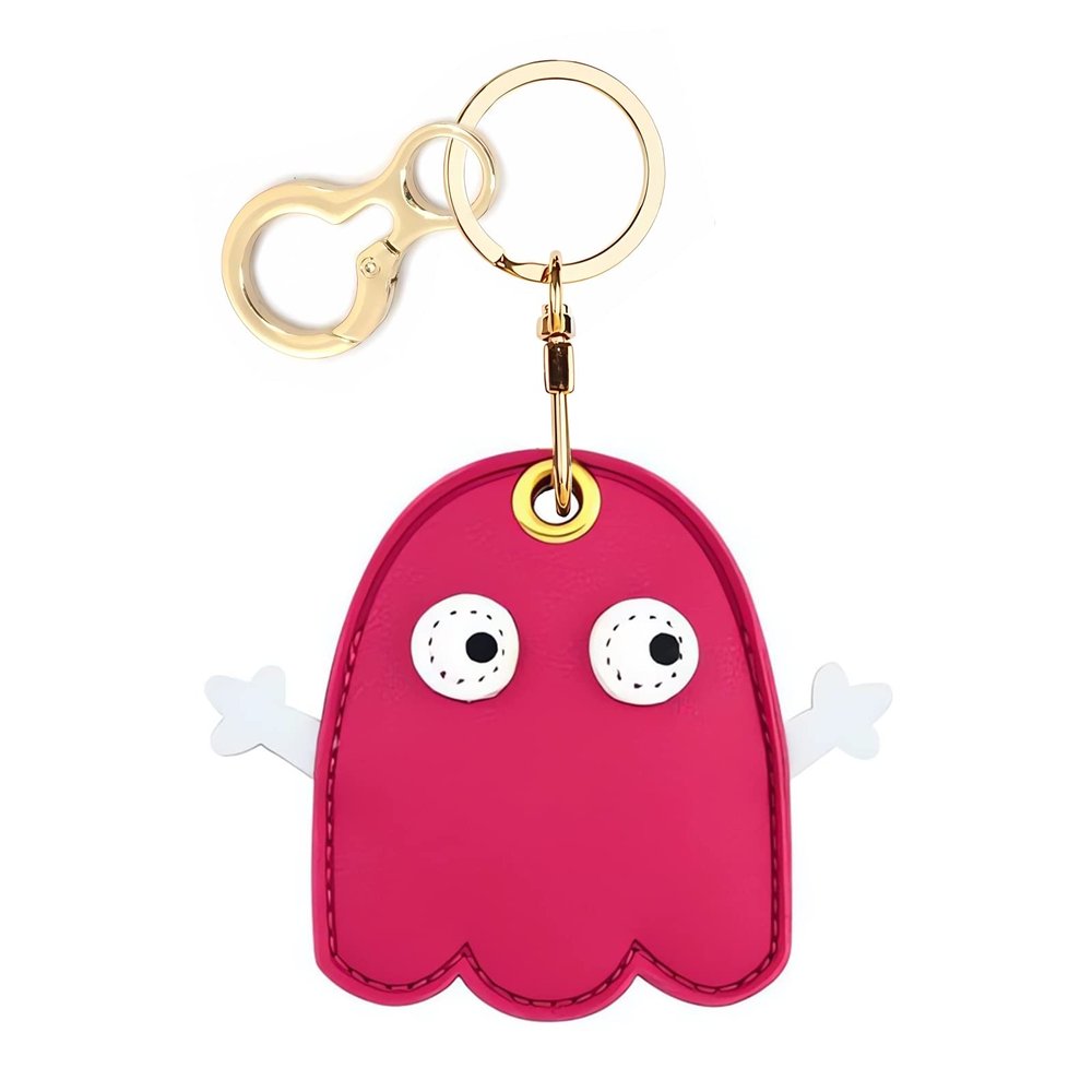 BORKUANA Leather Keychain Holder Case Compatible with Apple AirTag, Cute Protective Air Tag Cover With Keychain Ring, Anti-Scratch Finder GPS Tracker Case for Wallet Keys(Ghost)