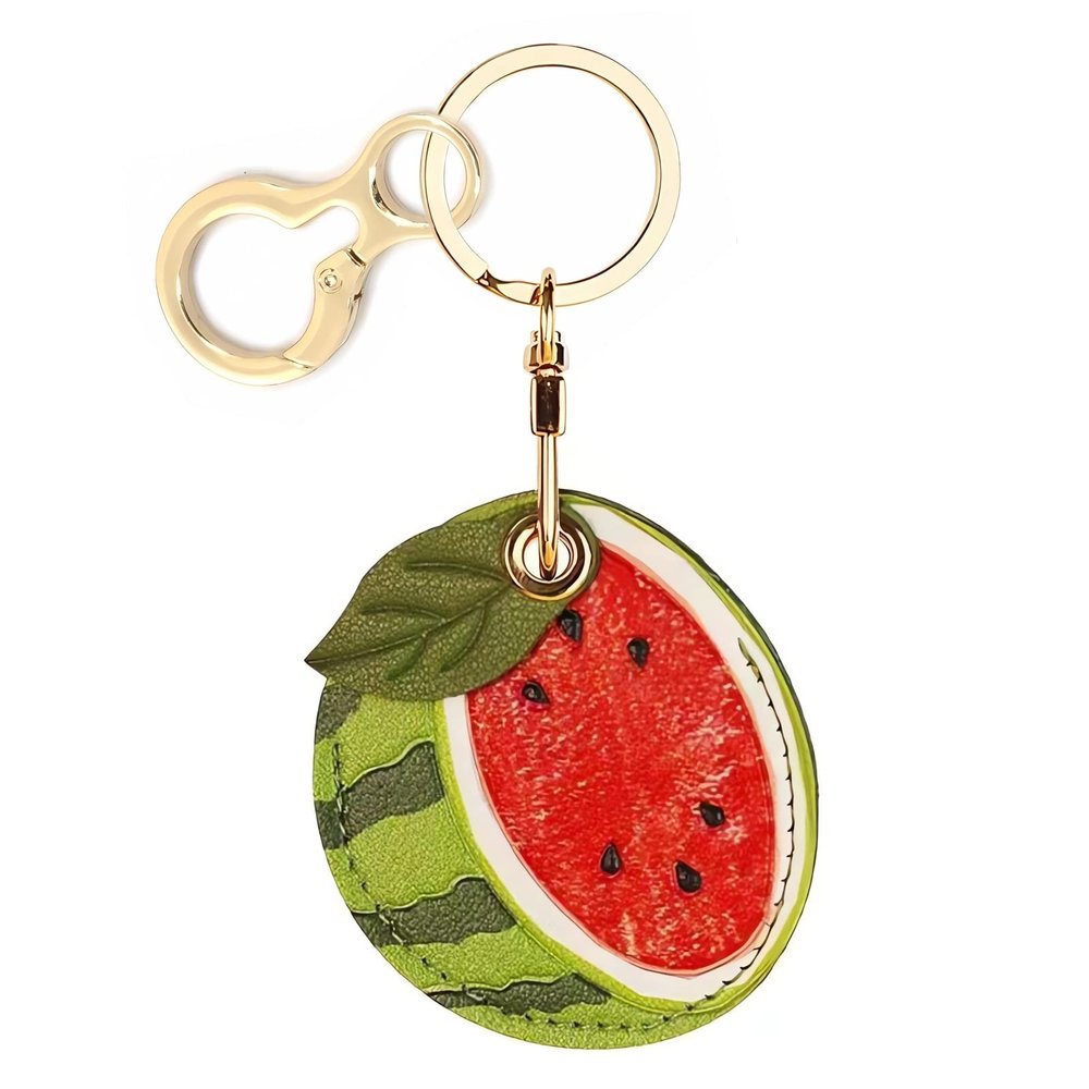 BORKUANA Leather Keychain Holder Case Compatible with Apple AirTag, Cute Protective Air Tag Cover With Keychain Ring, Anti-Scratch Finder GPS Tracker Case for Wallet Keys(Watermelon)