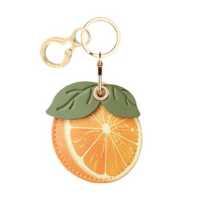 BORKUANA Leather Keychain Holder Case Compatible with Apple AirTag, Cute Protective Air Tag Cover With Keychain Ring, Anti-Scratch Finder GPS Tracker Case for Wallet Keys(Orange)