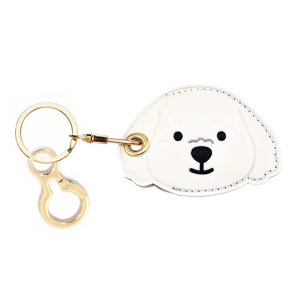 BORKUANA Leather Keychain Holder Case Compatible with Apple AirTag, Cute Protective Air Tag Cover With Keychain Ring, Anti-Scratch Finder GPS Tracker Case for Wallet Keys(Dogs)