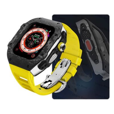 KAVJU Carbon fiber Case For Apple Watch 8 Urtal modified 49mm S8 45 44mm protective case Strap watchband (Color : 1140YS-SB, Size : 45mm)