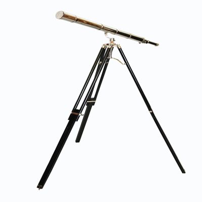 Vintage Nautical Royal Brass Nickel Finish Telescope W/Black Tripod Marine Chrome Single Barrel Home Decor-