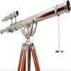 Nautical Vintage Style Marine Design Double Barrel Chrome/Nickel Telescope & Brown Antique Brass Floor Standing Tripod - Navirock view 2