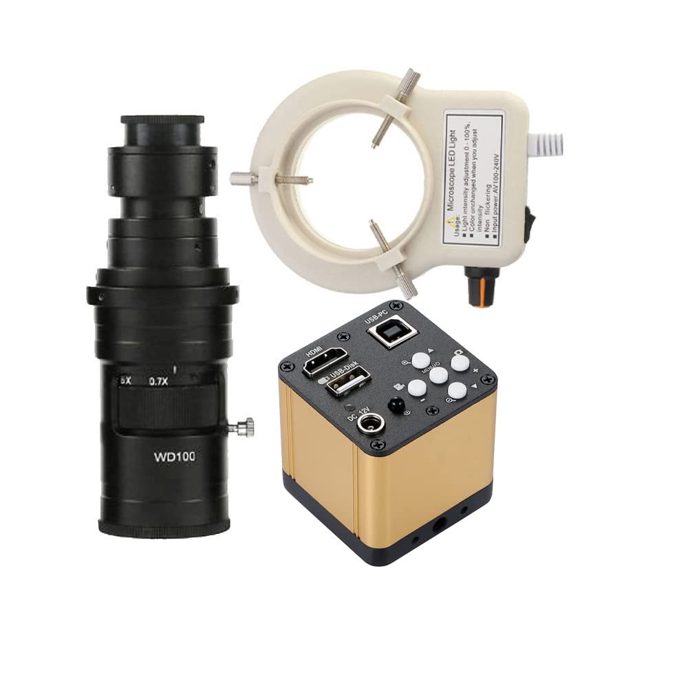 1080P HDMI USB Industrial Electronic Microscope Camera with U Disk Video Recorder, 200X C-Mount Lens, and 56-LED Adjustable Ring Light - Ideal for Welding Repair and More
