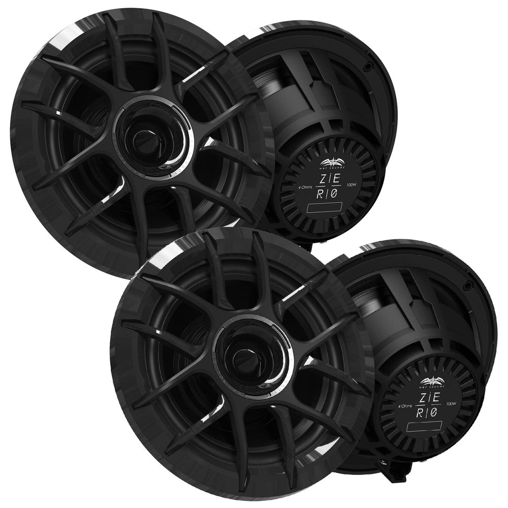 Wet Sounds Zero Series - 2 Pairs ZERO-6-XZ-B Black 6.5" Neodymium Powersport & Marine Speakers with Horn-Loaded Titanium Tweeters, Pair