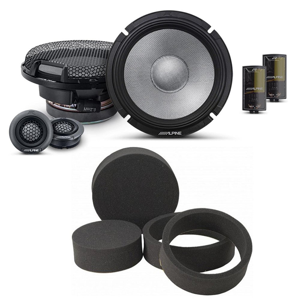 Alpine R2-S65C High-Resolution 2-Way Speaker Set / 6.5" with RKFR65 3-Piece Foam Fast Ring Speaker Enhancement