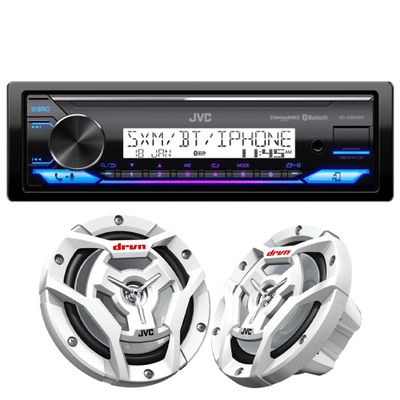 JVC KD-X38MBS Marine Digital Media Receiver with Bluetooth, USB, Conformal Coated PCB with 1 Pair CS-DR6201MW Marine Speaker 6.5" 2-Way White