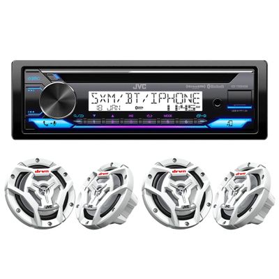 JVC KD-T92MBS JVC KD-T92MBS Marine/Powersports CD Receiver Featuring Bluetooth, Conformal Coated PCB with 2 Pairs CS-DR6201MW Marine Speaker 6.5" 2-Way White
