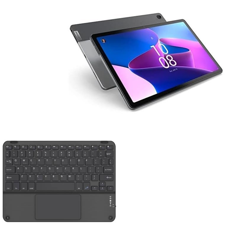 BoxWave Keyboard Compatible with Lenovo Tab M10 Plus ZAAJ0042US (10 in) - SlimKeys Bluetooth Keyboard with Trackpad, Portable Slim TouchPad - Jet Black