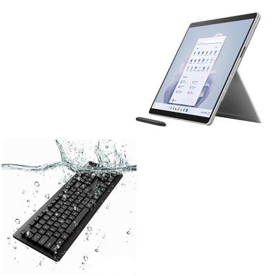 BoxWave Keyboard Compatible with Microsoft Surface Pro 9 - AquaProof USB Keyboard, Washable Waterproof Water Resistant - Jet Black