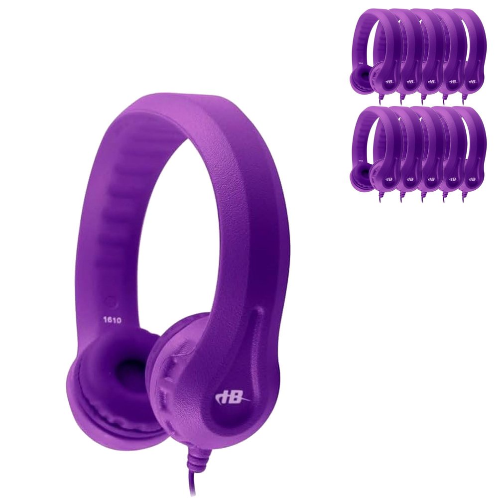 HamiltonBuhl FlexPhones Kids Foam Headphones 42Pack Durable EVA Foam, VolumeLimited 85 dB, ChewResistant DuraCord, Safe BPAFree Design for Classroom Use Purple