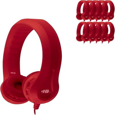 HamiltonBuhl FlexPhones Kids Foam Headphones 42Pack  Durable EVA Foam, VolumeLimited 85 dB, ChewResistant DuraCord, Safe BPAFree Design for Classroom Use  Red