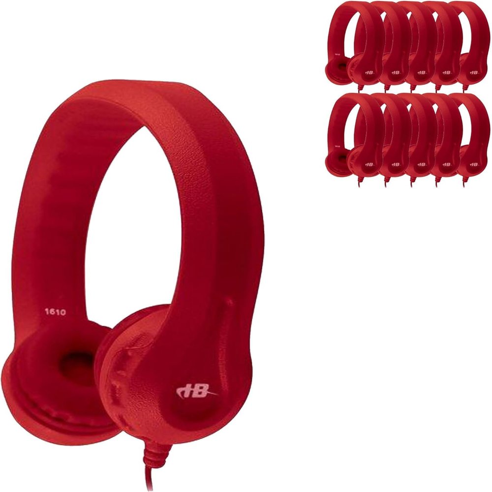 HamiltonBuhl FlexPhones Kids Foam Headphones 42Pack  Durable EVA Foam, VolumeLimited 85 dB, ChewResistant DuraCord, Safe BPAFree Design for Classroom Use  Red