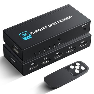 NEWCARE HDMI 2.1 Switch, 5-Port HDMI 8K Switch with Remote Supports 4K@120Hz, 8K@60Hz Auto CEC 3D HDCP2.3, Ultra HD HDMI Switcher Splitter Compatible with PS5/4/3, Xbox,roku, Fire Stick, TV,Projectors