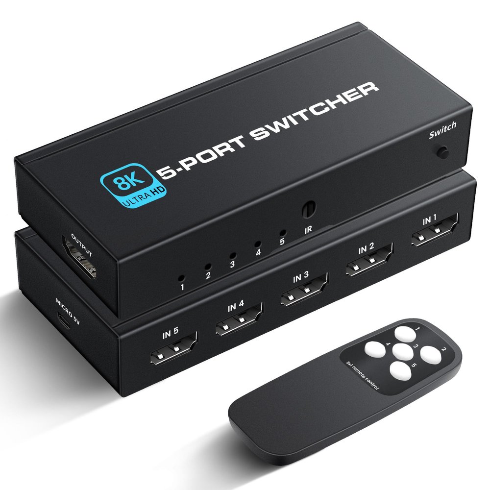 NEWCARE HDMI 2.1 Switch, 5-Port HDMI 8K Switch with Remote Supports 4K@120Hz, 8K@60Hz Auto CEC 3D HDCP2.3, Ultra HD HDMI Switcher Splitter Compatible with PS5/4/3, Xbox,roku, Fire Stick, TV,Projectors