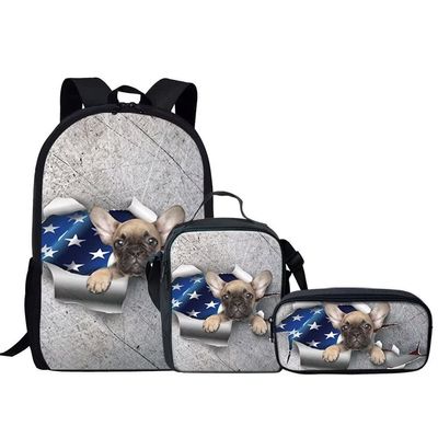 KEIAHUAN Flag Dog Printed Back Pack for Girls Boys with Pencil Case Coin Purse Insulated Lunch Bag 4th of July Patriotic Day Middle School Elementary Bookbags