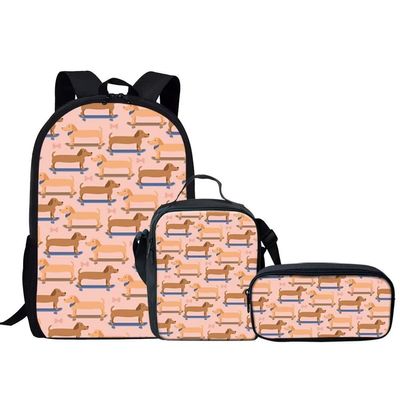 KEIAHUAN Dachshund Printed Teens Kids Book Bags Girls Big Schoolbags Lunch Box Set with Pencil Case for Elementary Middle School Junior Kids Book Bags Lightweight Childrens Bookbags