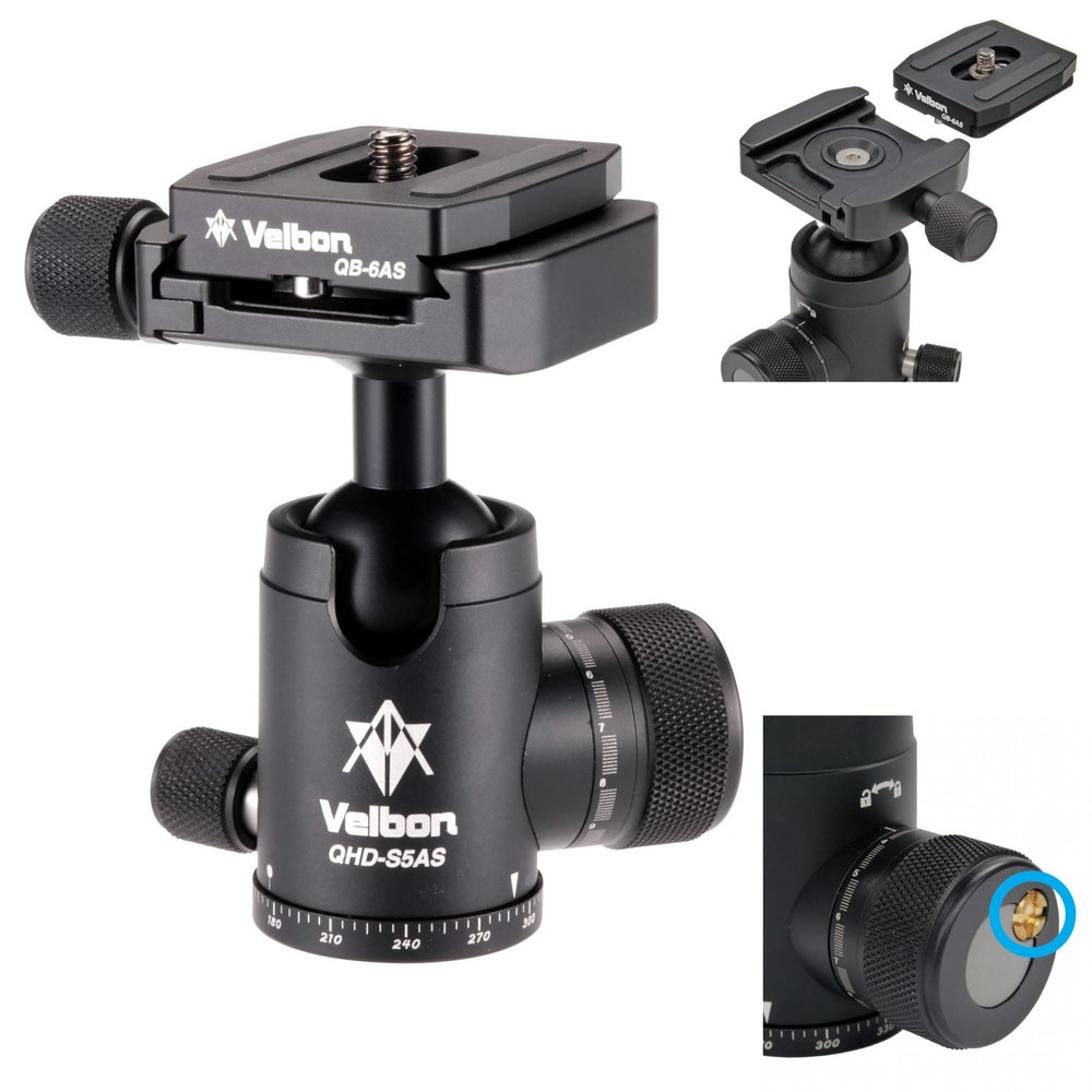 Velbon QHD-S5AS 0017915858114 Medium Size Free-Cloud Head QHD-S5AS AZ Arca Swiss Compatible with Shaved Aluminum Torque Adjustment Mechanism Ball Head SLR Mirrorless Camera Head Horizontal Pan