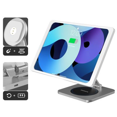 EMONITA Foldable Magnetic Stand with Charging Case A9 for iPad Air, iPad Pro 11-Inch. Strong Magnets, 360 Rotation, 90 Tilt, 45W Fast Charger Adapter USB C Cable Included