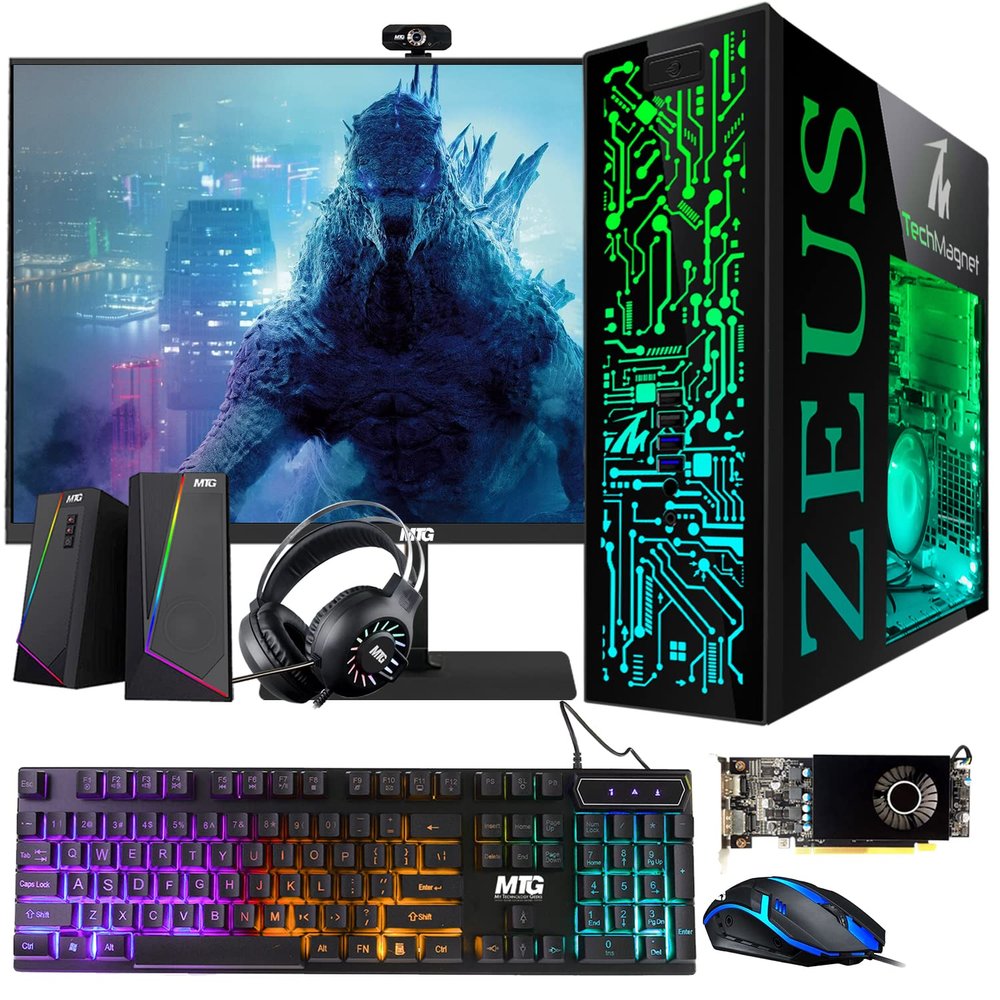 TechMagnet Gaming Desktop PC, Intel i5 6th Gen, Zeus Pro 6, RX 550, 16GB RAM, 256GB SSD, 24 Inch Monitor, RGB Keyboard Mouse, Speaker, Headphone, Webcam, Windows 11 (Renewed)